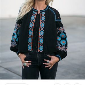 Free People Embroidered Swing Jacket